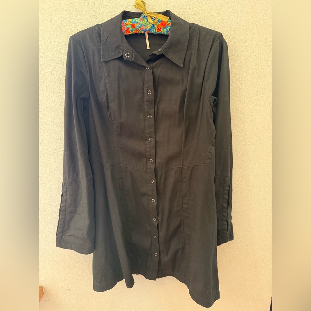 Free People Black Snap Button-Up Shirt Dress